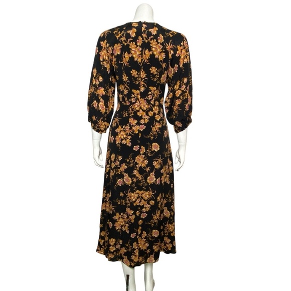 Anthropologie Kachel Hazel Dress Womens Size 4 Silk Blend Midi Floral Boho - Picture 4 of 8
